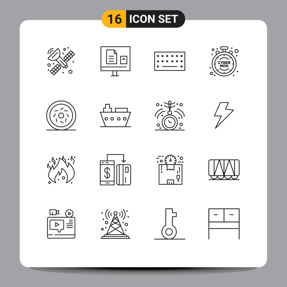 Stock Vector Icon Pack of 16 Line Signs and Symbols for sweet donut hardware time discount Editable Vector Design Elements
