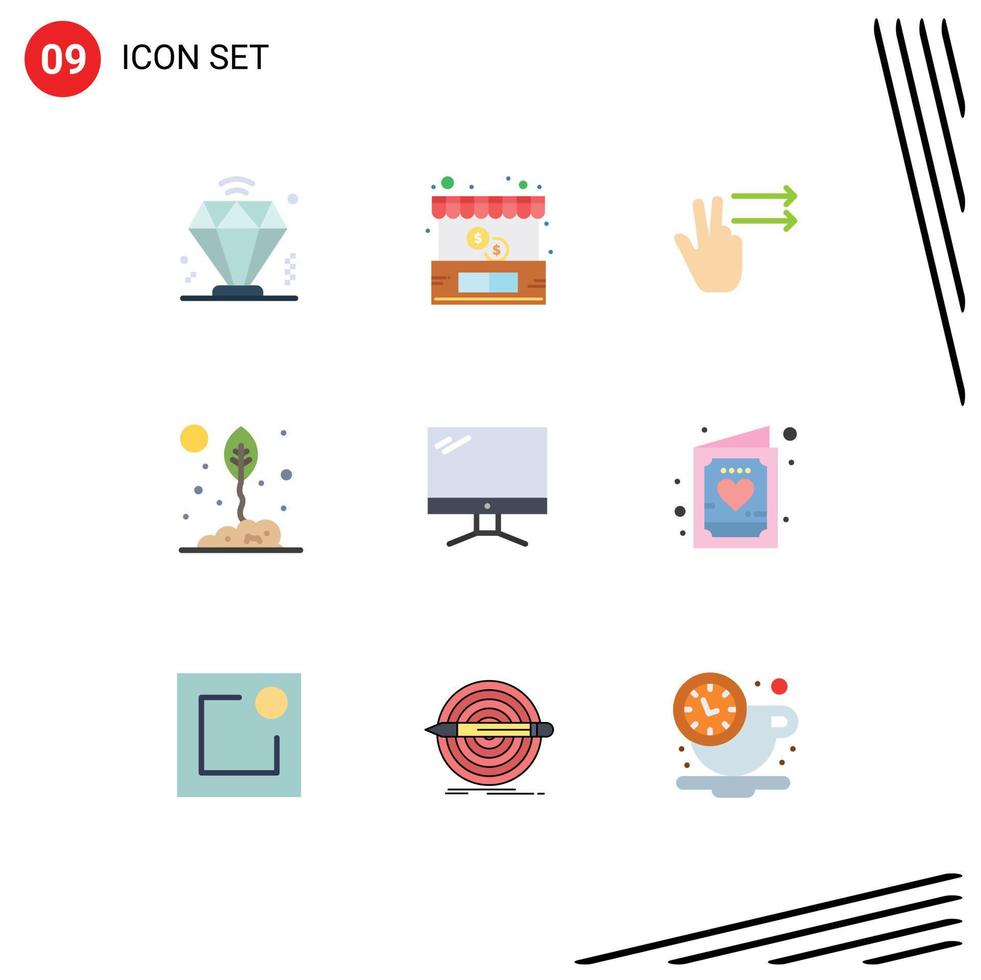 Set of 9 Modern UI Icons Symbols Signs for device computer gesture nature environment Editable Vector Design Elements