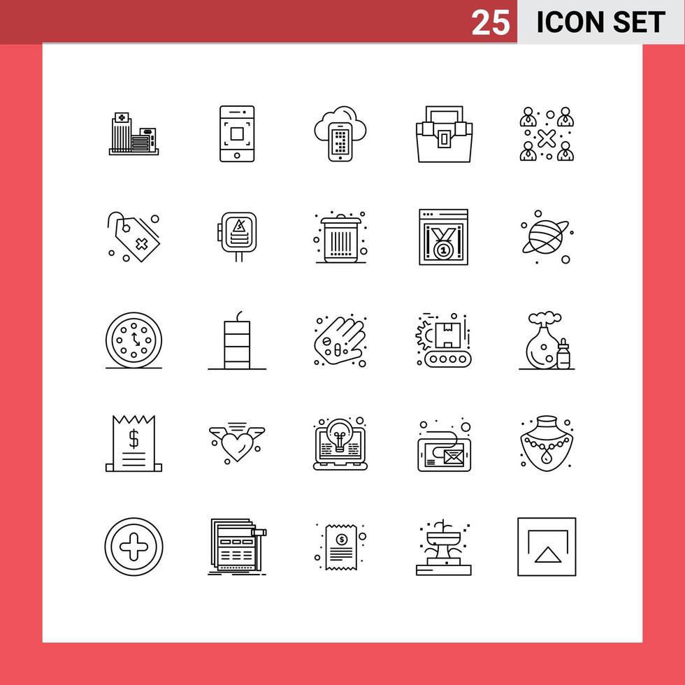 Line Pack of 25 Universal Symbols of toolkit construction technology box cell Editable Vector Design Elements