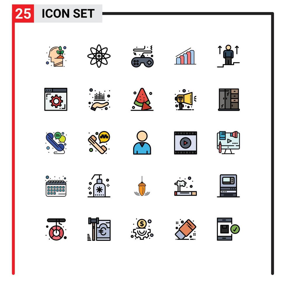 Mobile Interface Filled line Flat Color Set of 25 Pictograms of up analysis pad report chart Editable Vector Design Elements