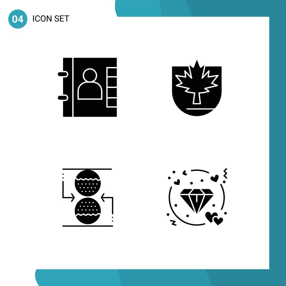 4 Thematic Vector Solid Glyphs and Editable Symbols of book effective security shield diamond Editable Vector Design Elements