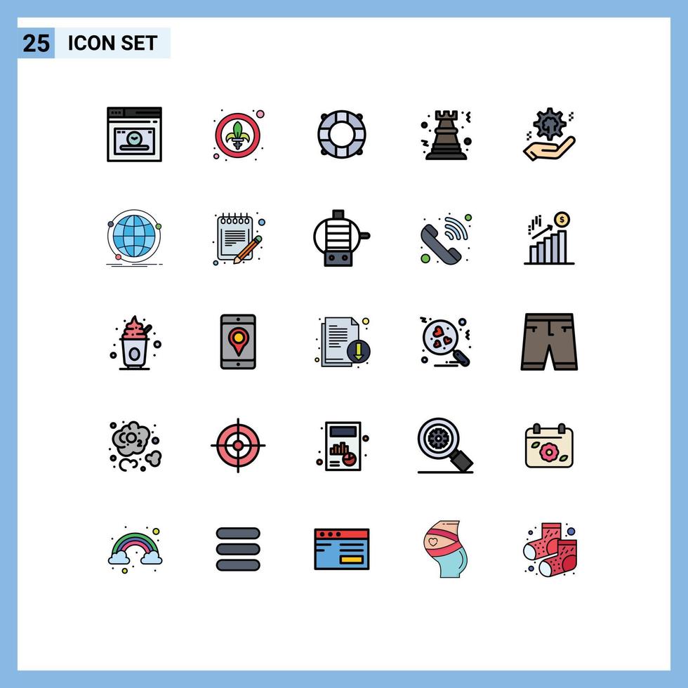 Set of 25 Modern UI Icons Symbols Signs for hand strategy beach rock chess Editable Vector Design Elements