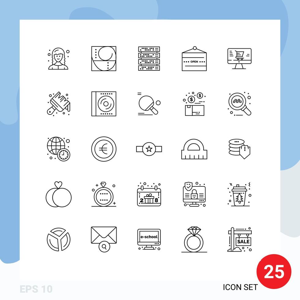 Set of 25 Modern UI Icons Symbols Signs for monitor restaurant computer open and Editable Vector Design Elements