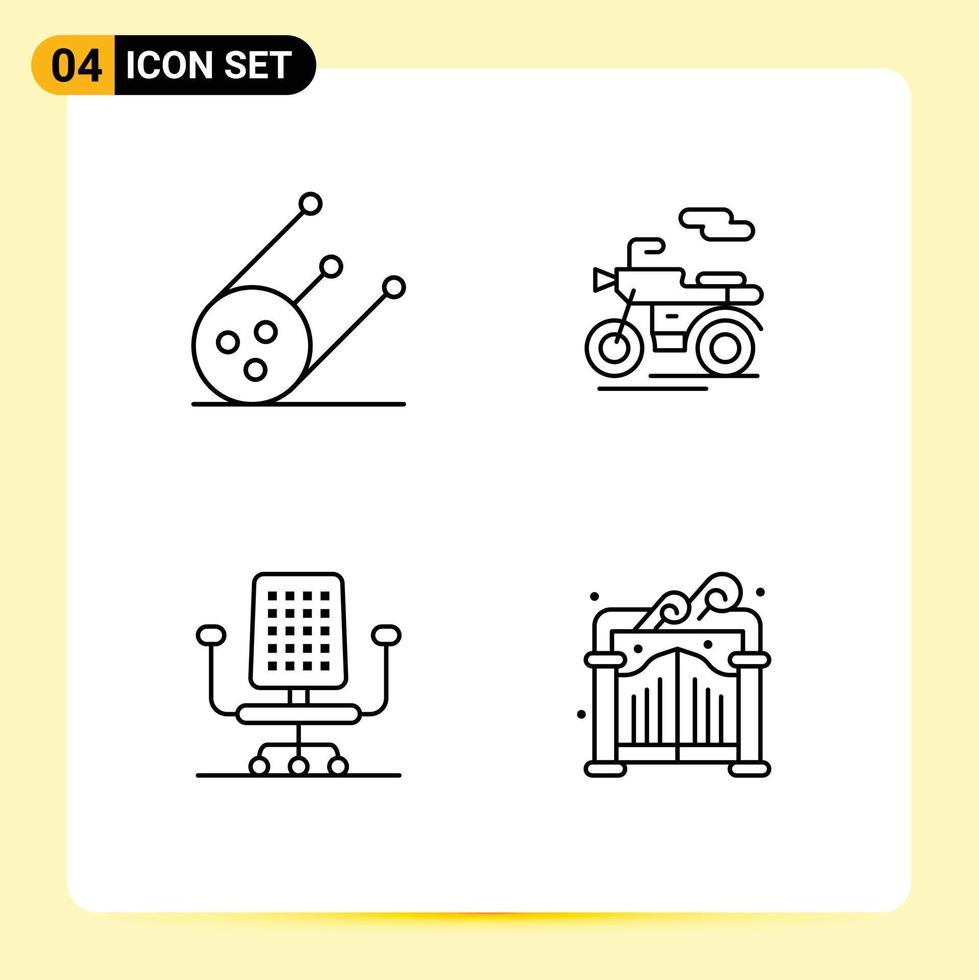 Stock Vector Icon Pack of 4 Line Signs and Symbols for science gate motor chair garden Editable Vector Design Elements