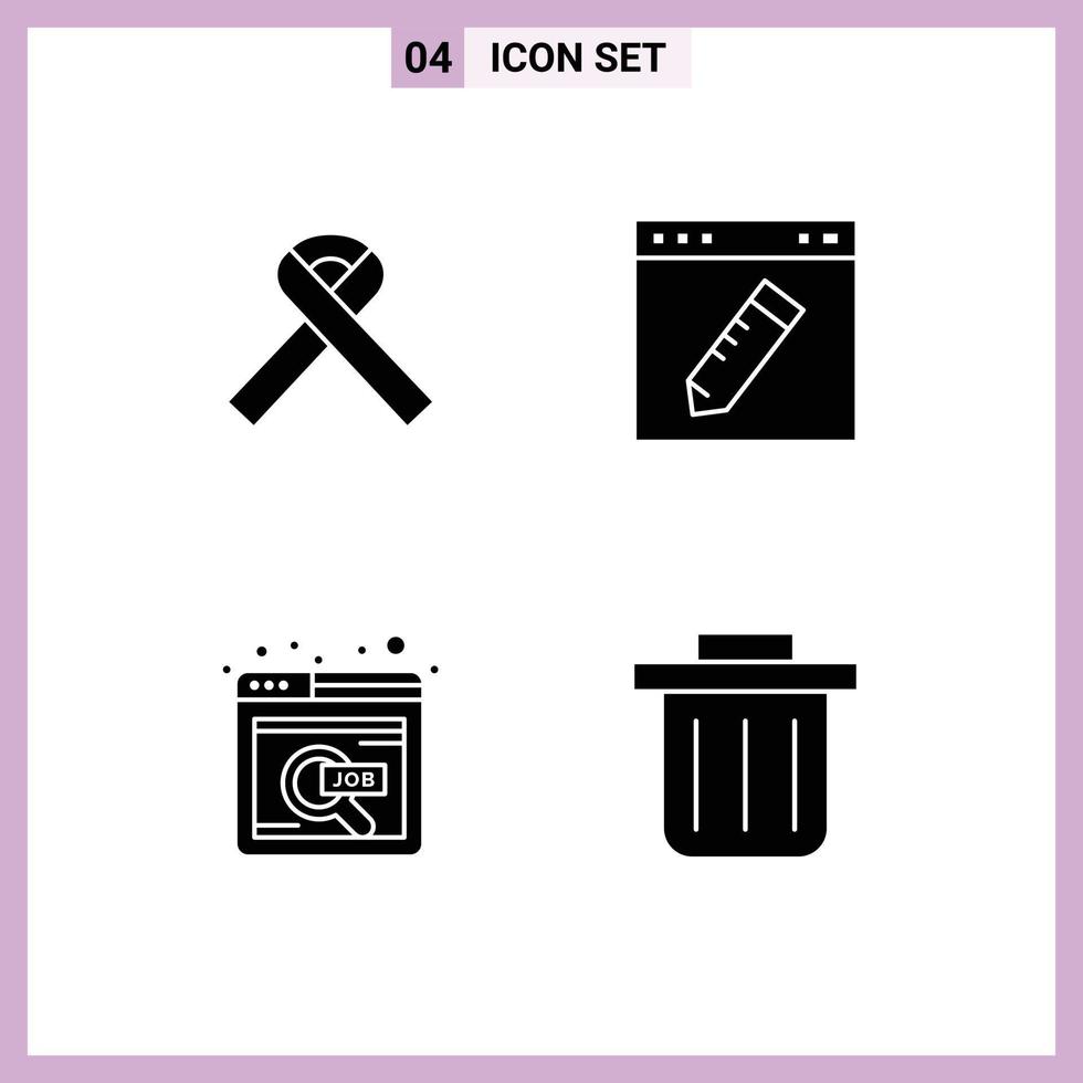 Group of 4 Solid Glyphs Signs and Symbols for ribbon online browser education online job Editable Vector Design Elements