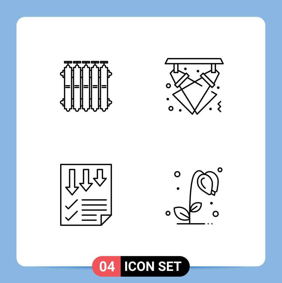 4 Universal Line Signs Symbols of radiator night warm disco data Editable Vector Design Elements