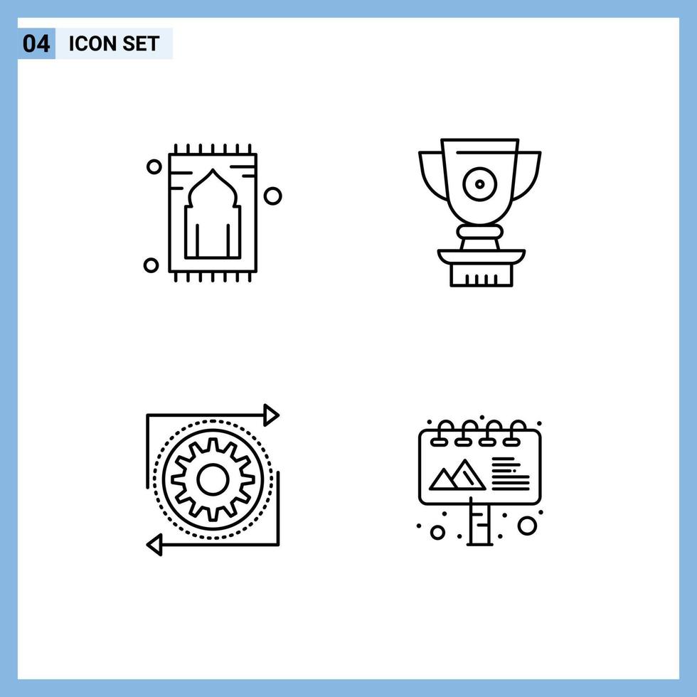 4 Creative Icons Modern Signs and Symbols of carpet reward pray award gear Editable Vector Design Elements