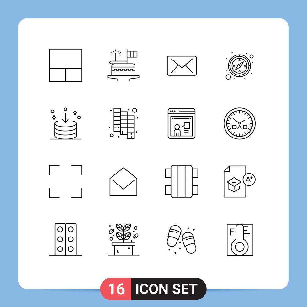 16 Creative Icons Modern Signs and Symbols of interface download mail down gps Editable Vector Design Elements