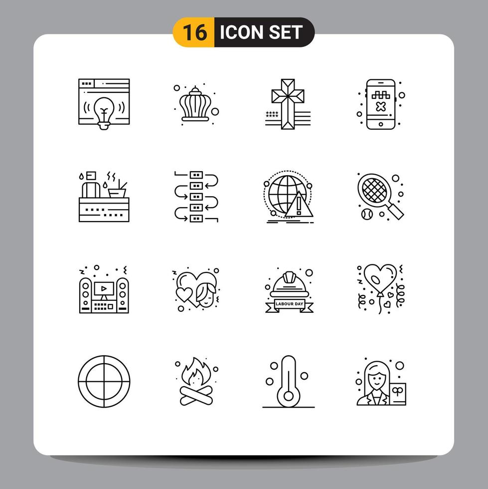Set of 16 Modern UI Icons Symbols Signs for spa hot american transport cancel ride Editable Vector Design Elements