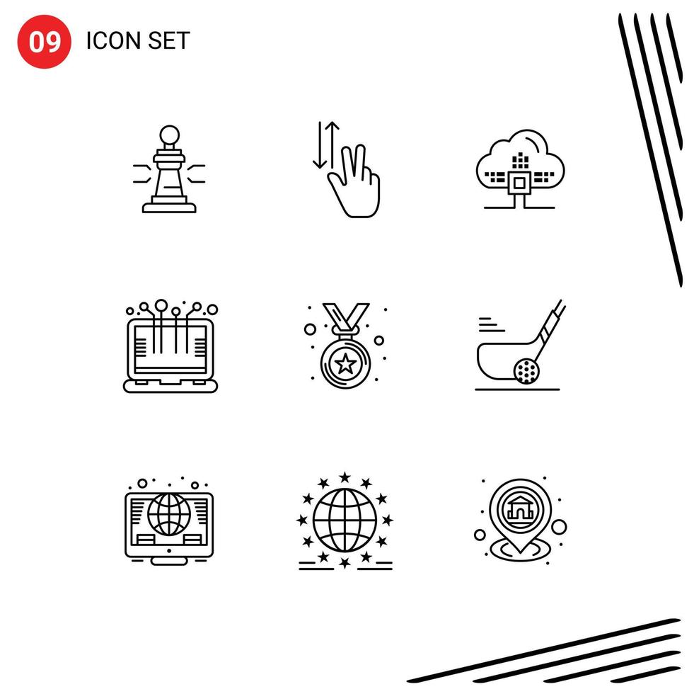 Set of 9 Modern UI Icons Symbols Signs for laptop computer up smart technology cloud Editable Vector Design Elements