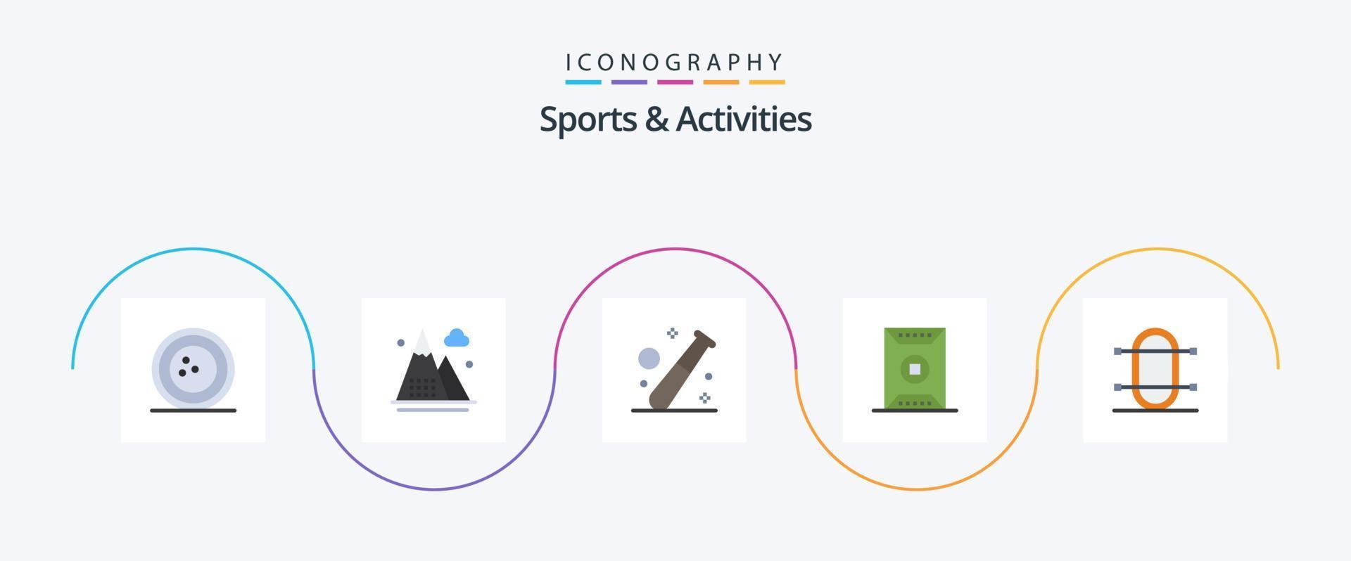 Sports and Activities Flat 5 Icon Pack Including sport. field. mountains. healthcare. game vector