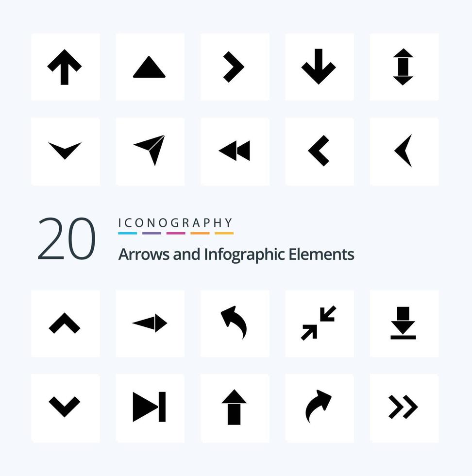 20 Arrow Solid Glyph icon Pack like dawn zoom right arrow back vector