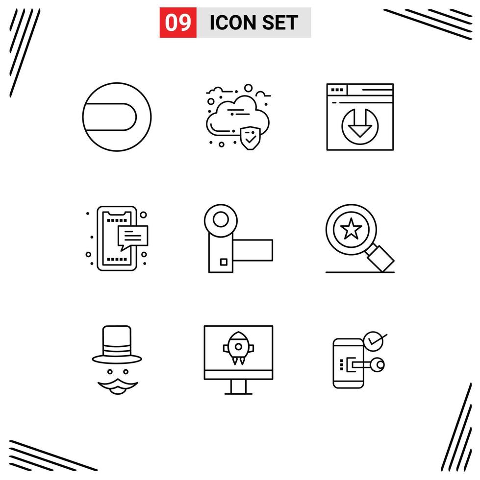 9 User Interface Outline Pack of modern Signs and Symbols of gadgets devices server download camcorder mobile Editable Vector Design Elements