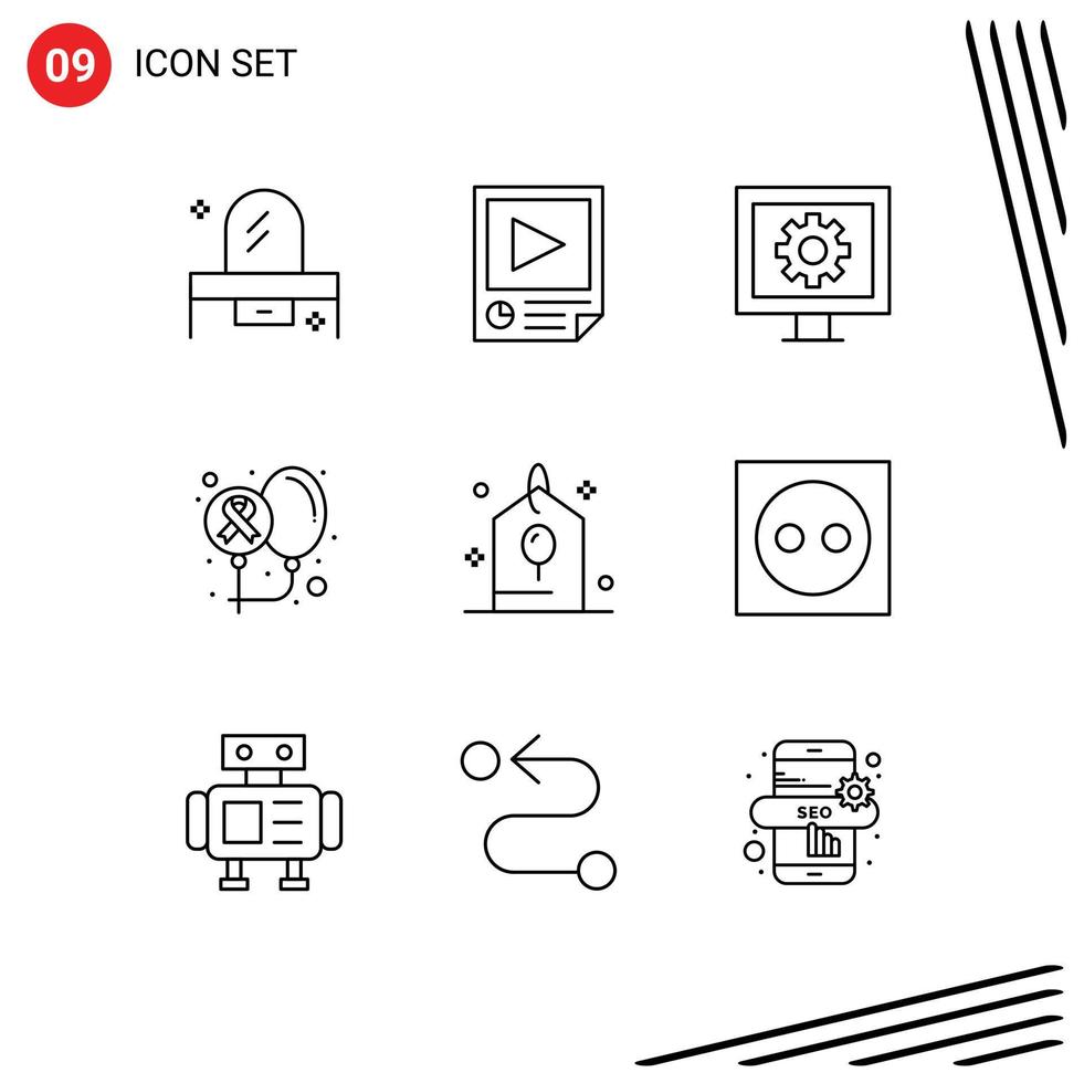 Universal Icon Symbols Group of 9 Modern Outlines of health cancer playback balloons tv Editable Vector Design Elements