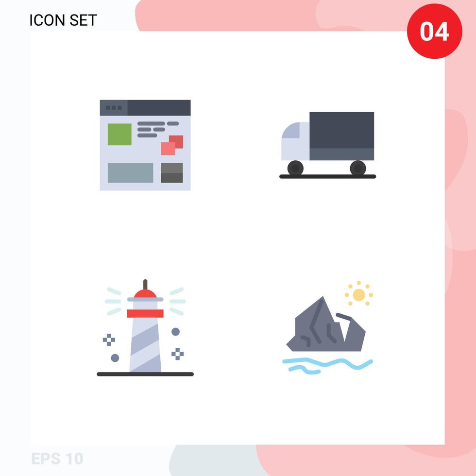 4 Universal Flat Icon Signs Symbols of browser truck web delivery lighthouse Editable Vector Design Elements