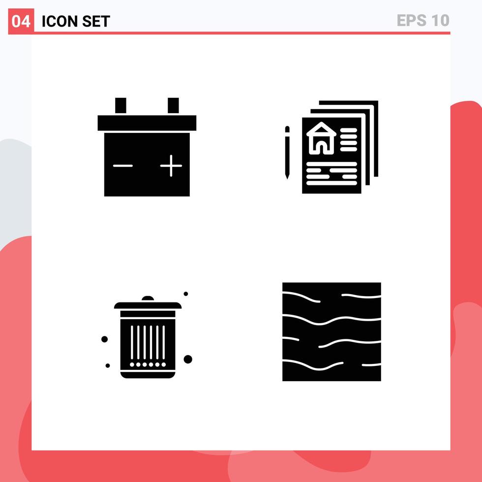 Group of Modern Solid Glyphs Set for battery climate home dustbin sea Editable Vector Design Elements