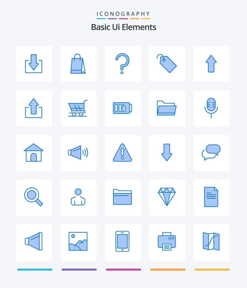 Creative Basic Ui Elements 25 Blue icon pack  Such As up. arrow. question. ticket. tag vector