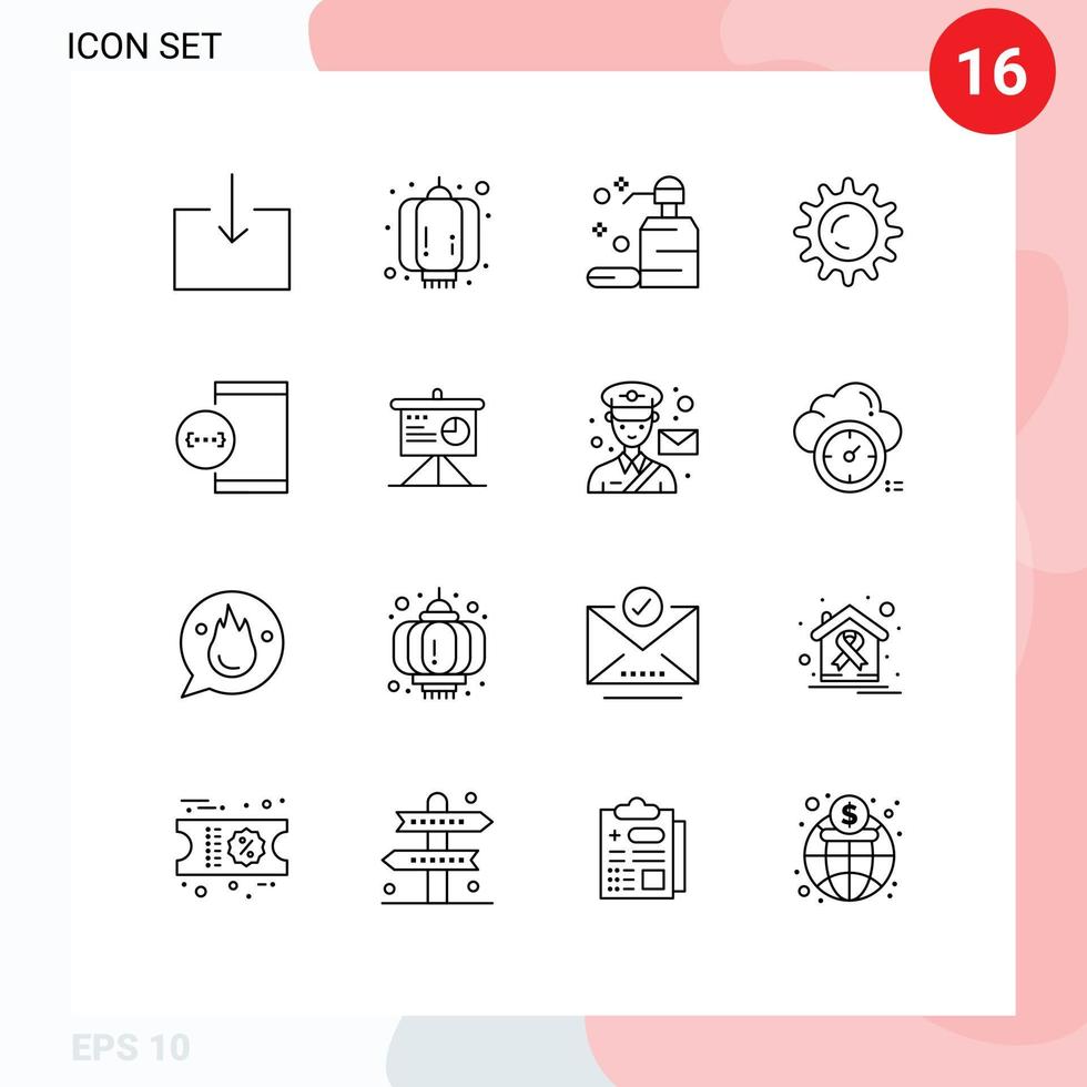 Set of 16 Commercial Outlines pack for development coding clean app day Editable Vector Design Elements