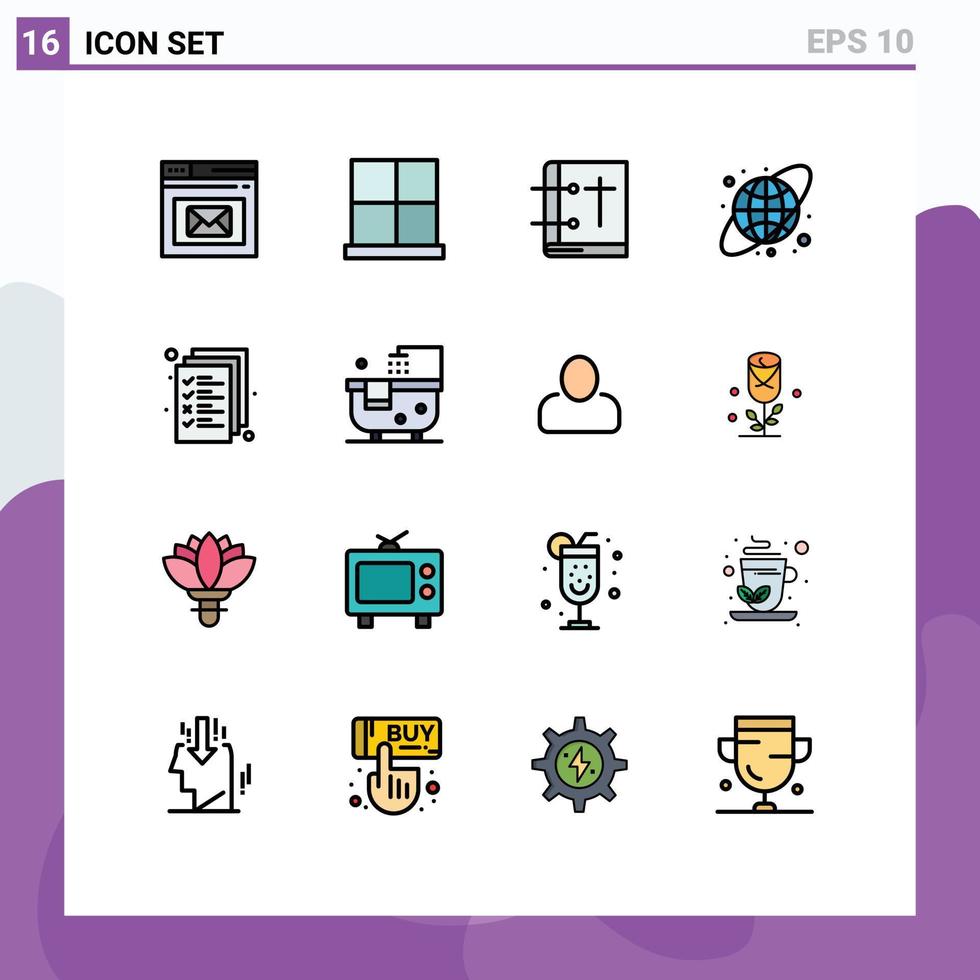 Set of 16 Modern UI Icons Symbols Signs for earth globe circular home pray church Editable Creative Vector Design Elements