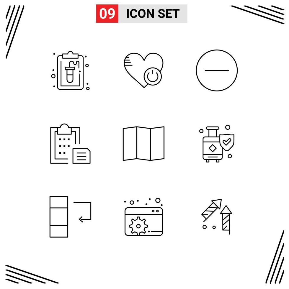 Stock Vector Icon Pack of 9 Line Signs and Symbols for location paper like interface clipboard Editable Vector Design Elements