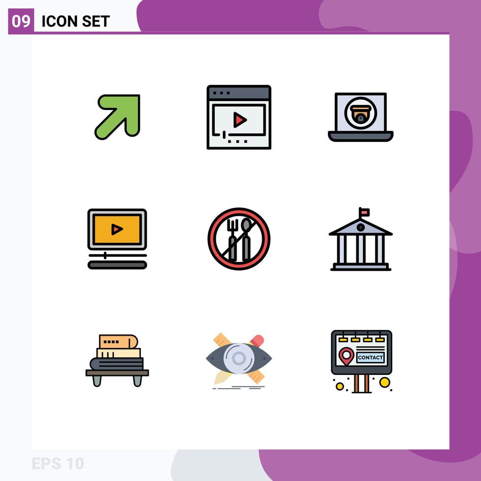 Pictogram Set of 9 Simple Filledline Flat Colors of ramadan multimedia audio video Editable Vector Design Elements