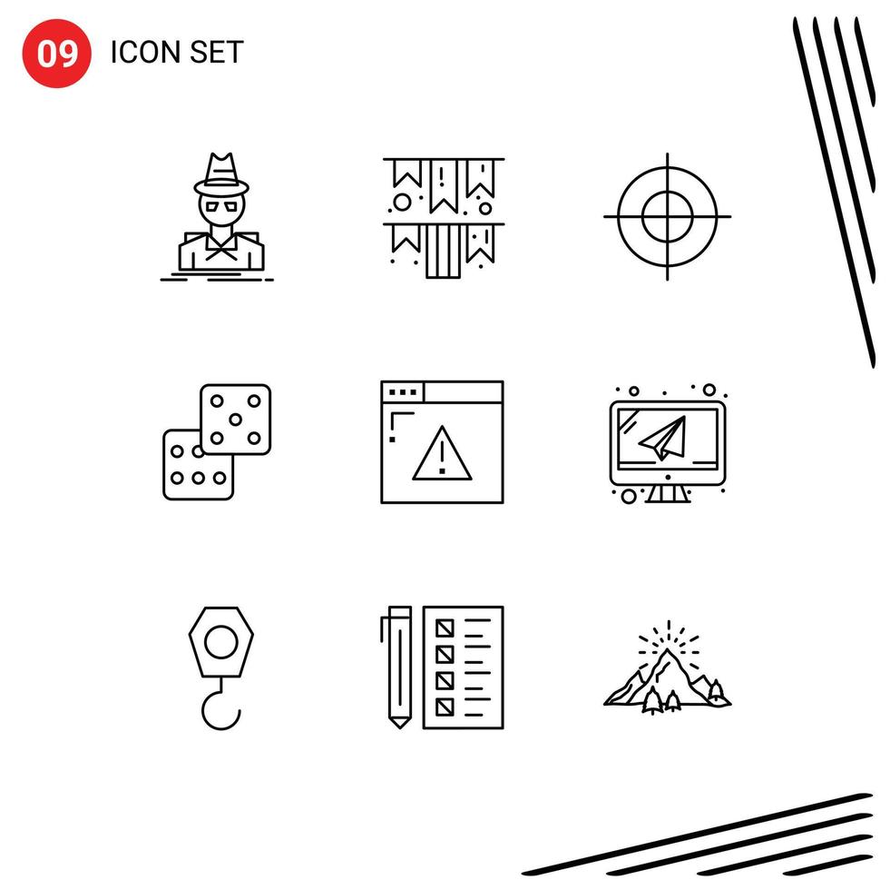 Set of 9 Modern UI Icons Symbols Signs for security gambling irish day dice target Editable Vector Design Elements