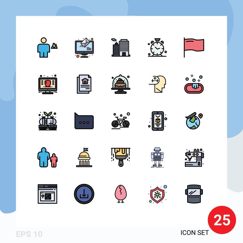 25 Thematic Vector Filled line Flat Colors and Editable Symbols of country time receive clock city Editable Vector Design Elements