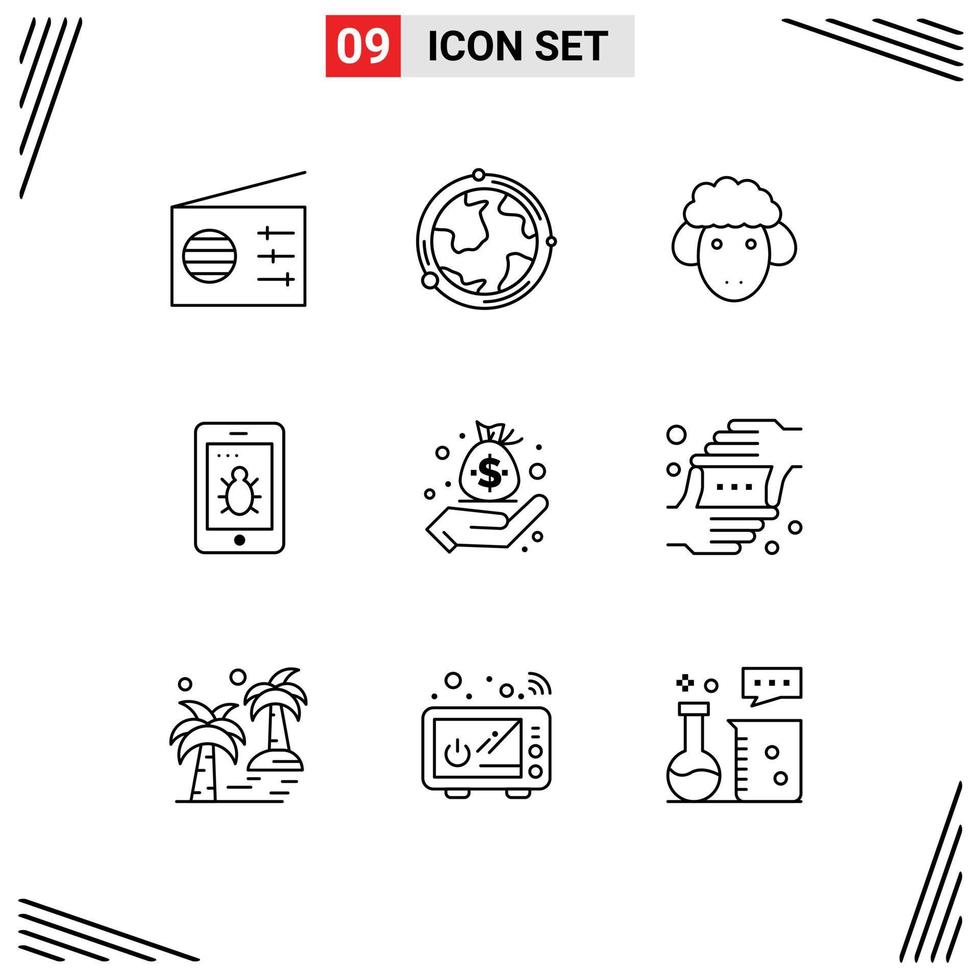 Stock Vector Icon Pack of 9 Line Signs and Symbols for hand business easter bug mobile Editable Vector Design Elements