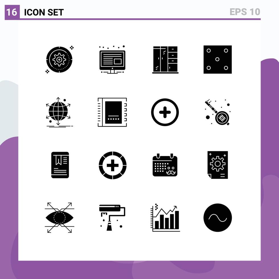 Pack of 16 creative Solid Glyphs of net business home sport game Editable Vector Design Elements