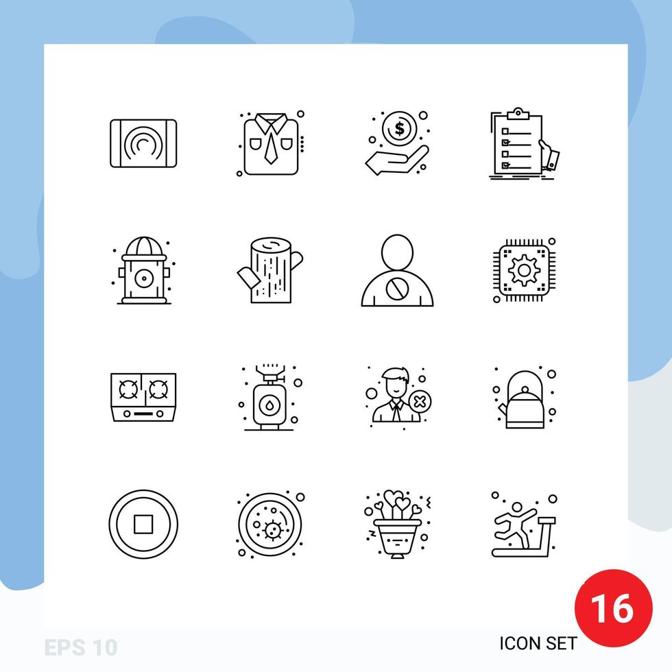 Pictogram Set of 16 Simple Outlines of clipboard expertise cash check profit Editable Vector Design Elements