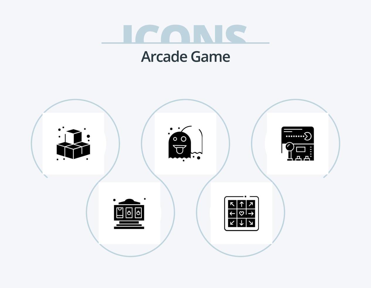 diseño de iconos del paquete de iconos de glifos arcade 5. . divertida. tocar. pac-man divertida vector