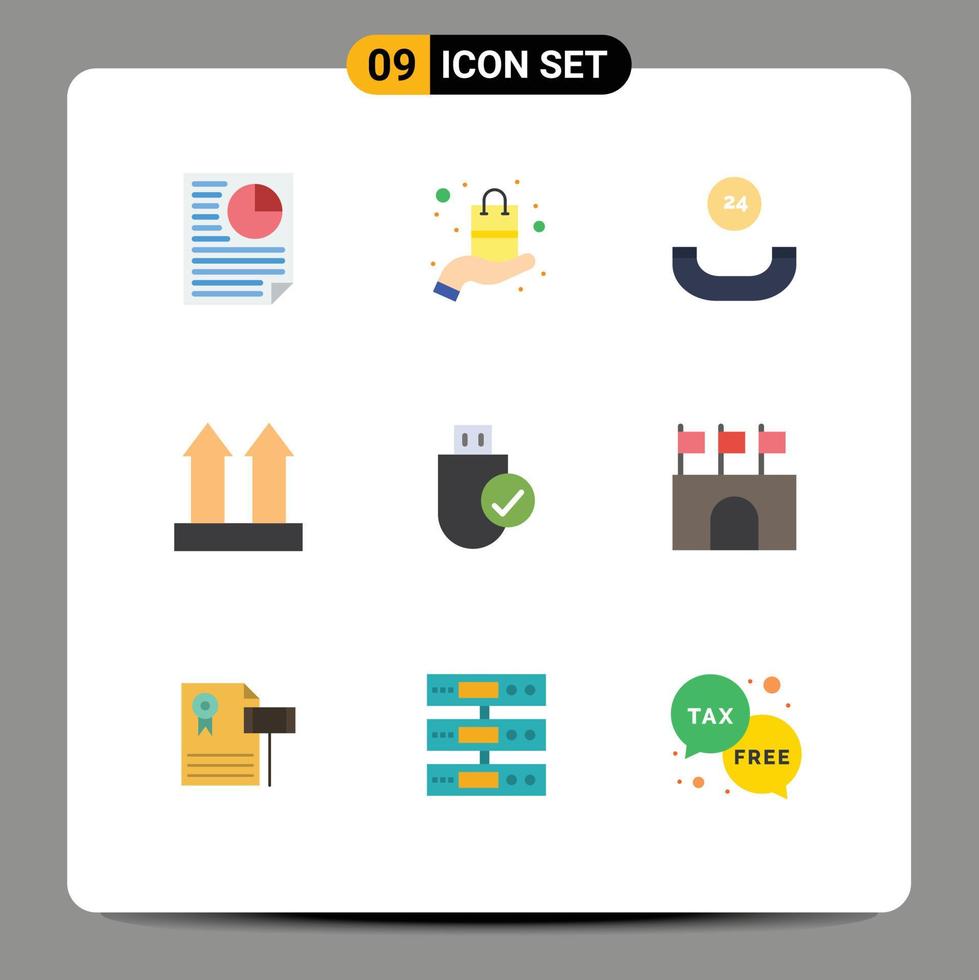 Set of 9 Vector Flat Colors on Grid for devices computers all time up shipping Editable Vector Design Elements