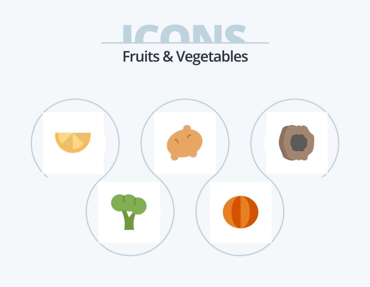 diseño de icono de paquete de 5 iconos planos de frutas y verduras. frutas jugo de albaricoque vegetales. albaricoque. patata vector