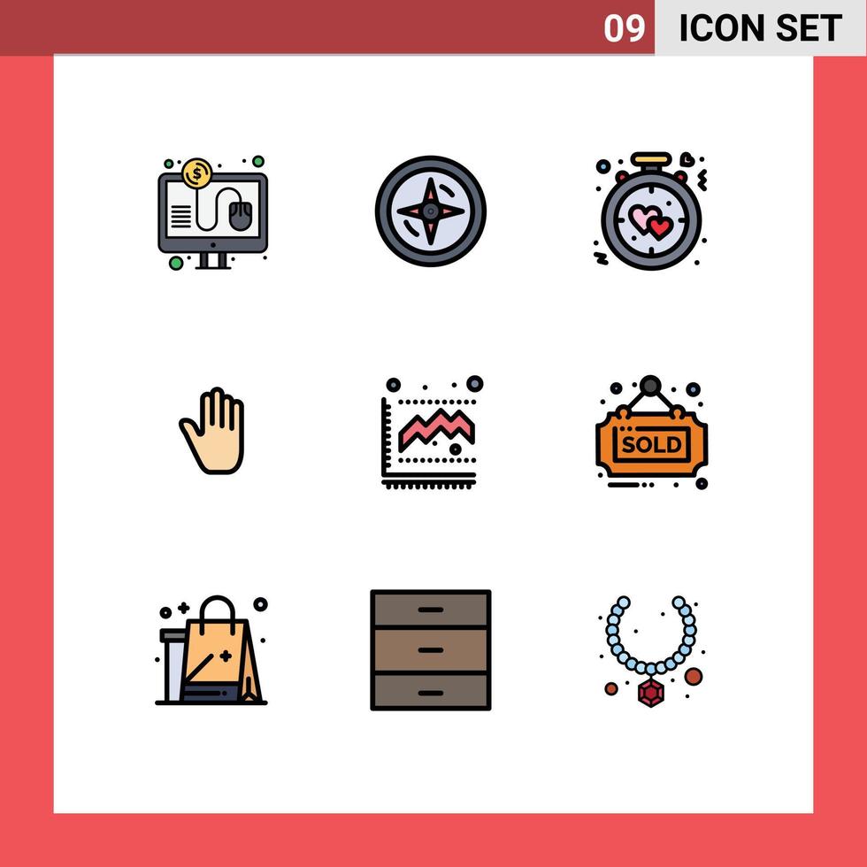 paquete de iconos de vectores de stock de 9 signos y símbolos de línea para elementos de diseño de vectores editables del lenguaje corporal de la mano del corazón de la interfaz gráfica