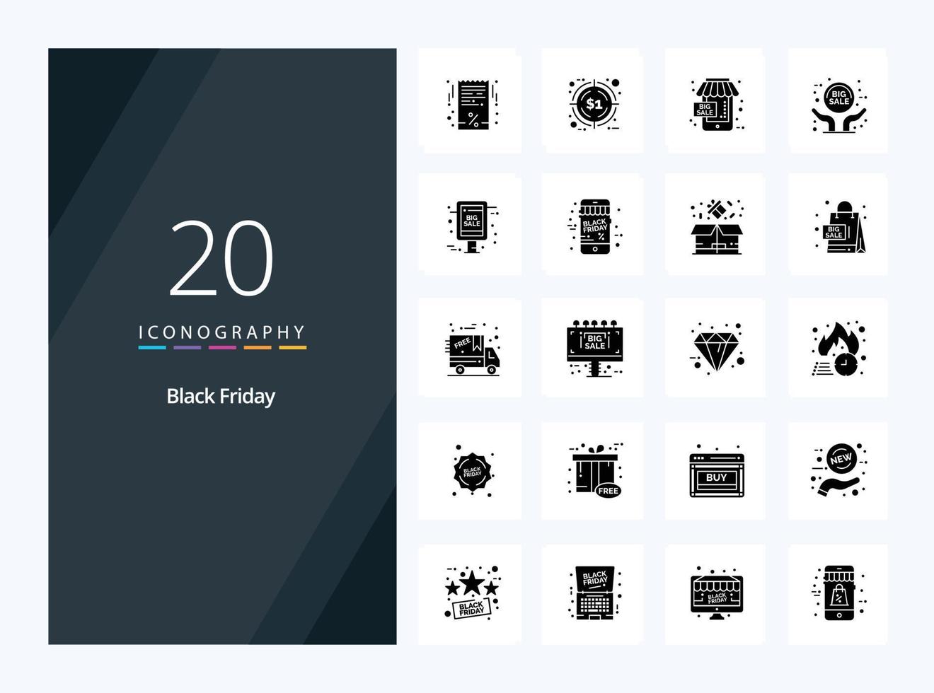 20 Black Friday Solid Glyph icon for presentation vector