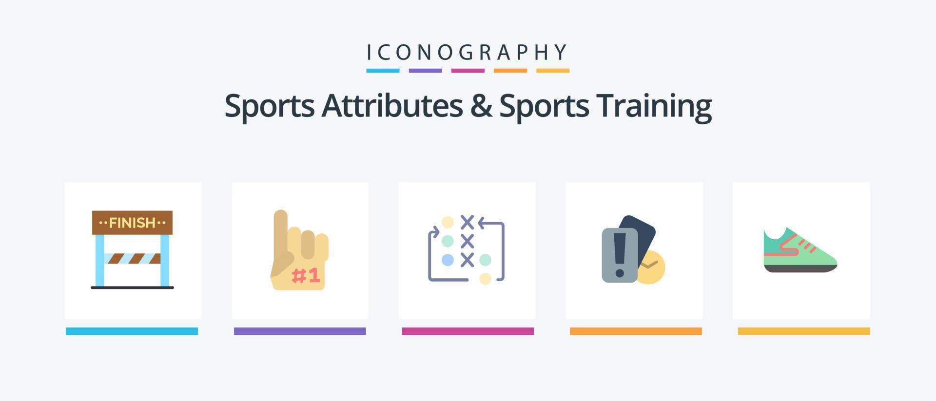 Atributos deportivos y paquete de íconos de 5 planos de entrenamiento deportivo que incluye ejercicio. tenencia. juego. mano. táctico. diseño de iconos creativos vector