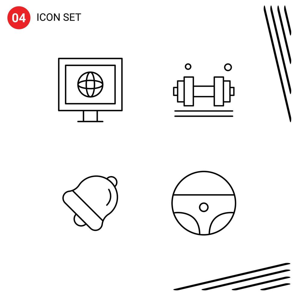 Pack of 4 Modern Filledline Flat Colors Signs and Symbols for Web Print Media such as internet bell dumbell gym car Editable Vector Design Elements