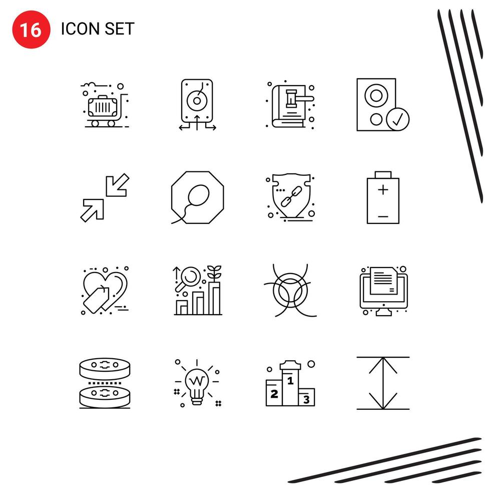 Paquete de 16 esquemas de interfaz de usuario de signos y símbolos modernos de dispositivos de hardware, computadoras de almacenamiento, leyes, elementos de diseño de vectores editables