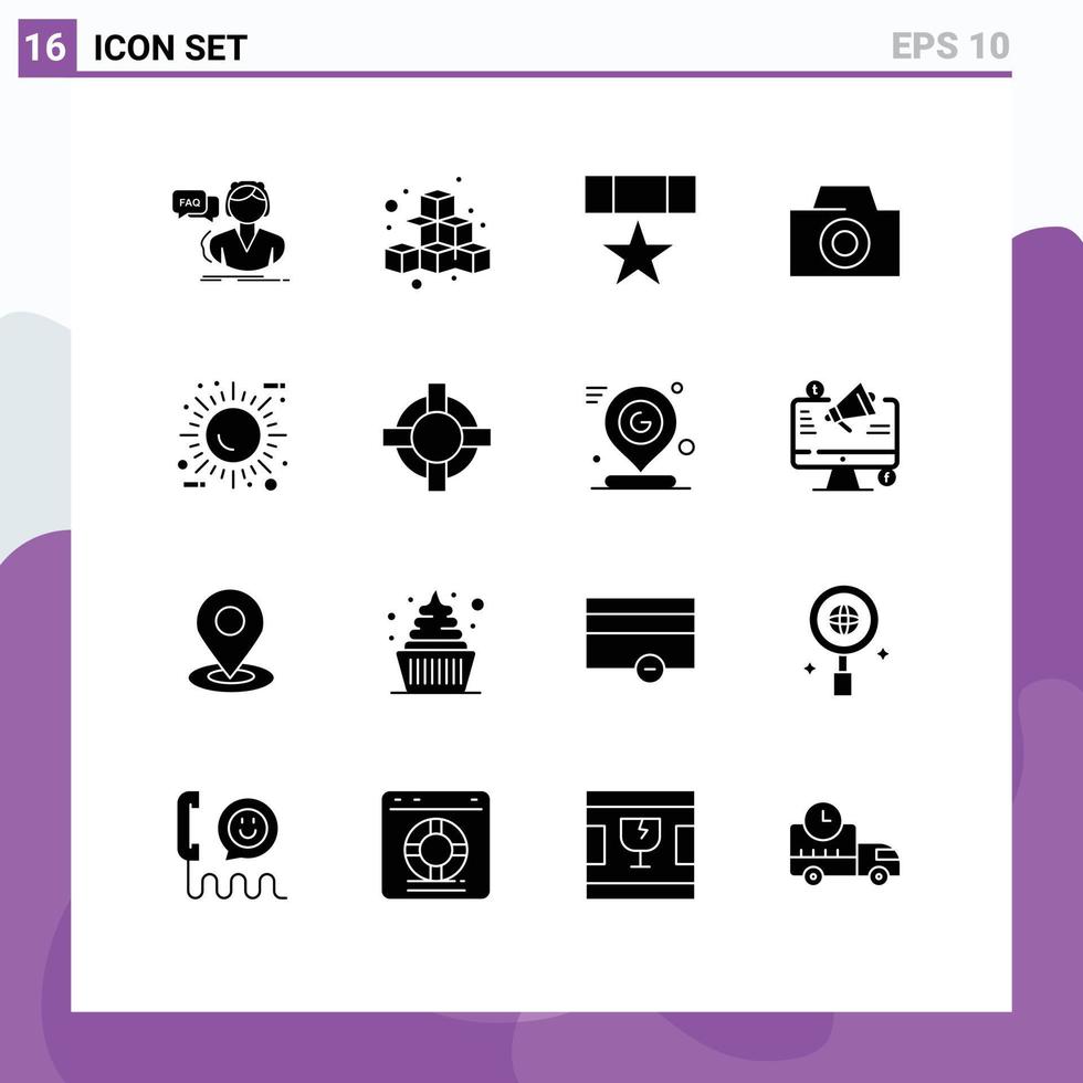 16 Creative Icons Modern Signs and Symbols of sun photo game star medal Editable Vector Design Elements