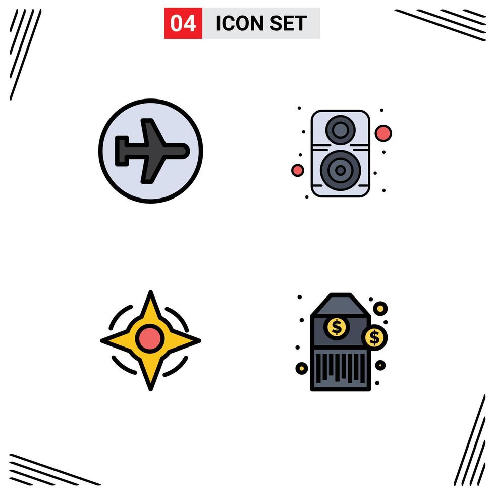 paquete de iconos de vector de stock de 4 signos y símbolos de línea para elementos de diseño de vector editables de forma de hardware de vuelo de brújula de avión aerodinámico