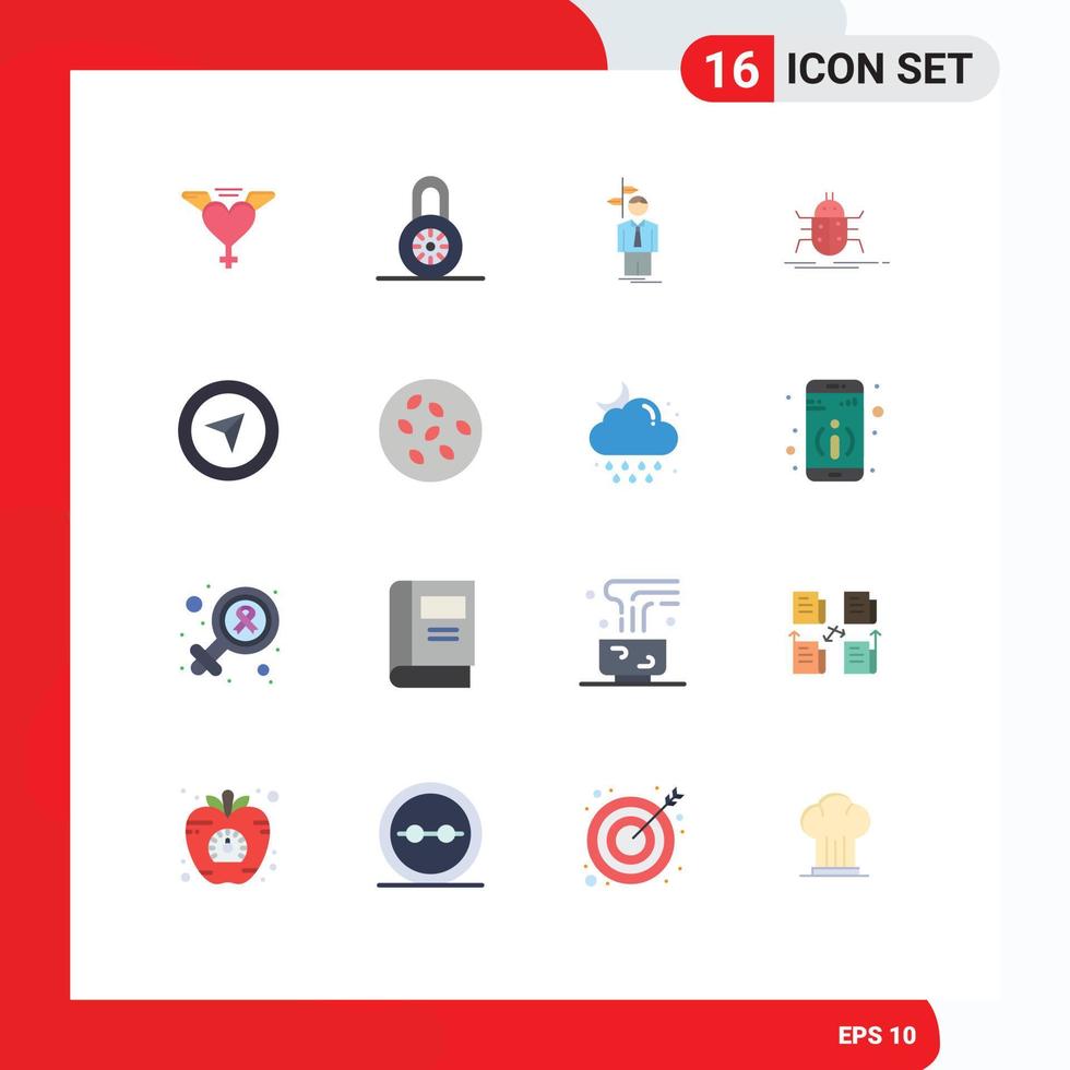 Pictogram Set of 16 Simple Flat Colors of heart decision lock arrow bug Editable Pack of Creative Vector Design Elements
