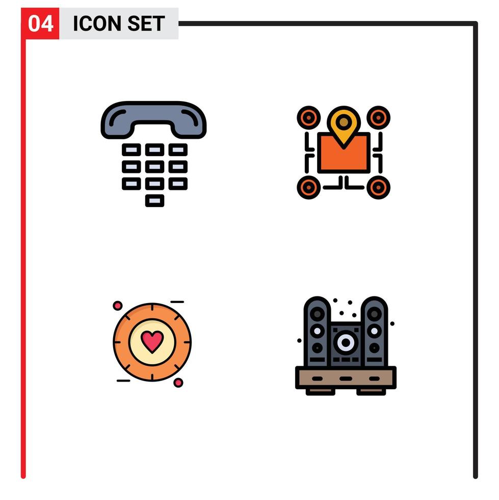 4 Universal Filledline Flat Colors Set for Web and Mobile Applications call pointer device map signal Editable Vector Design Elements