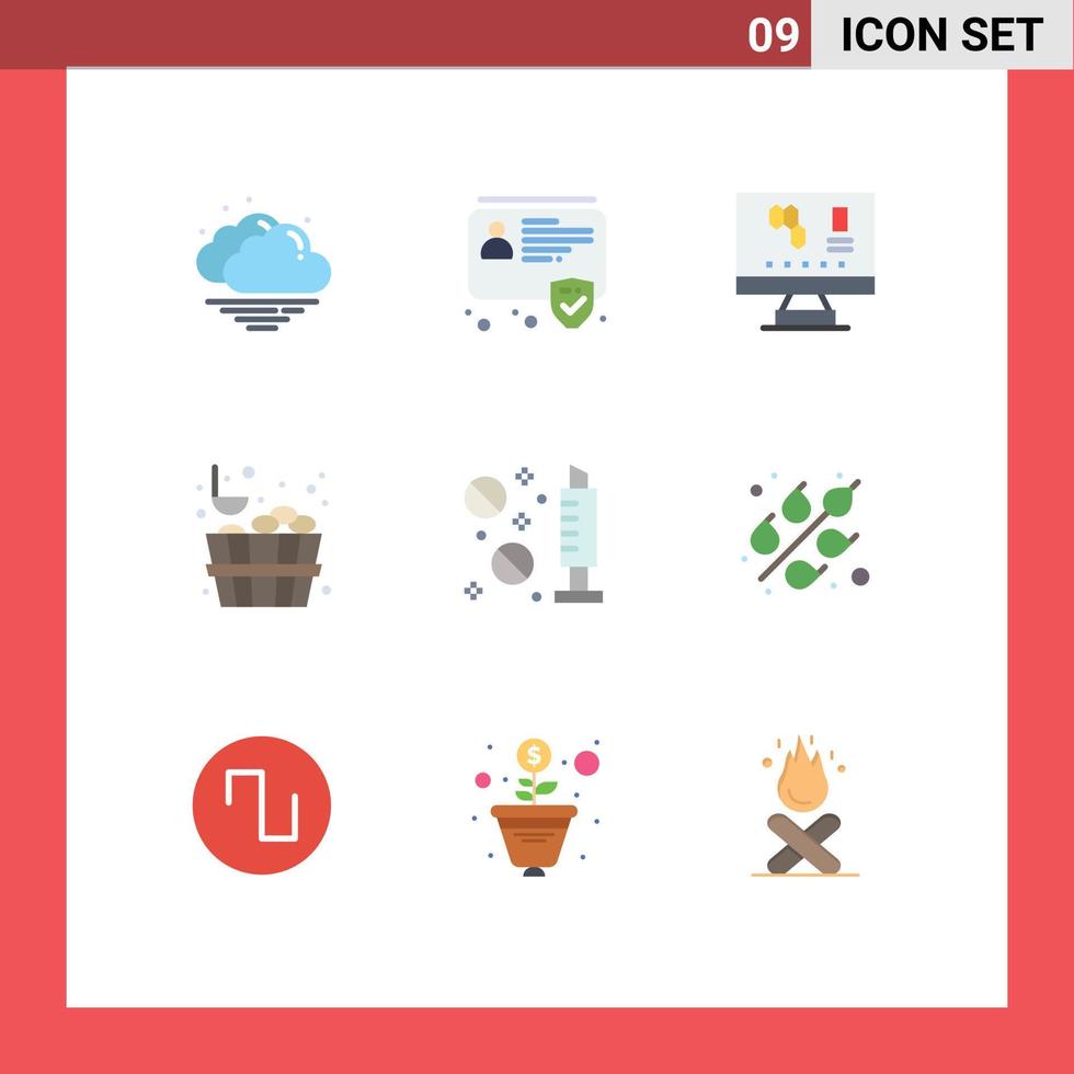 9 Universal Flat Colors Set for Web and Mobile Applications syringe drugs computer drug sauna Editable Vector Design Elements