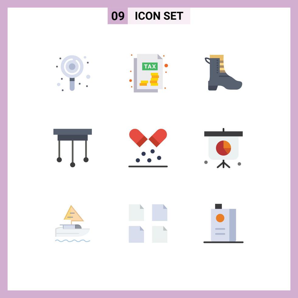 Pack of 9 Modern Flat Colors Signs and Symbols for Web Print Media such as medicine capsule running interior decorations Editable Vector Design Elements