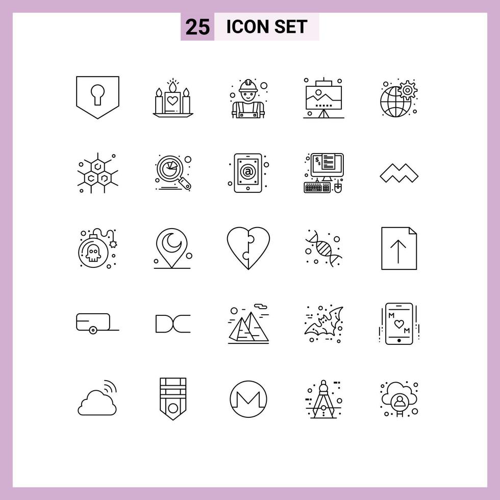 Group of 25 Modern Lines Set for global work builder seo development Editable Vector Design Elements