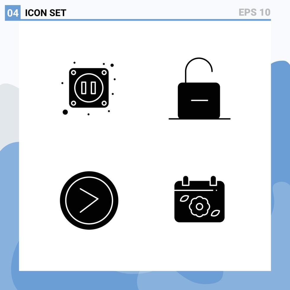 4 Creative Icons Modern Signs and Symbols of electric interface lock security user Editable Vector Design Elements