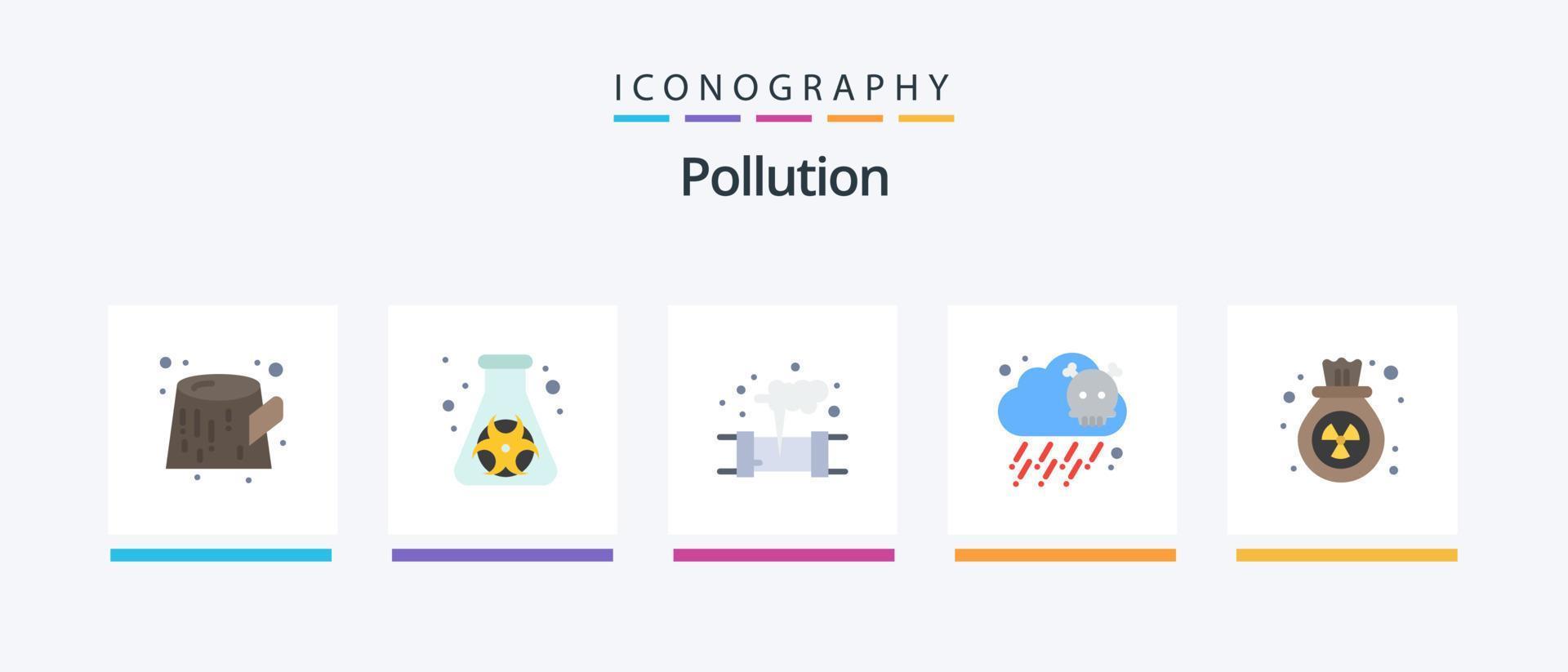 paquete de iconos de contaminación plana 5 que incluye residuos. polución. filtración. gas. venenoso. diseño de iconos creativos vector