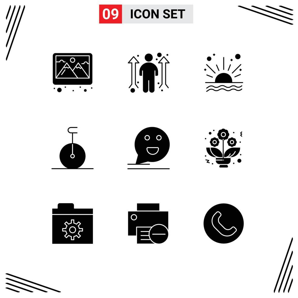 Set of 9 Vector Solid Glyphs on Grid for comment bubble ocean transport circus Editable Vector Design Elements