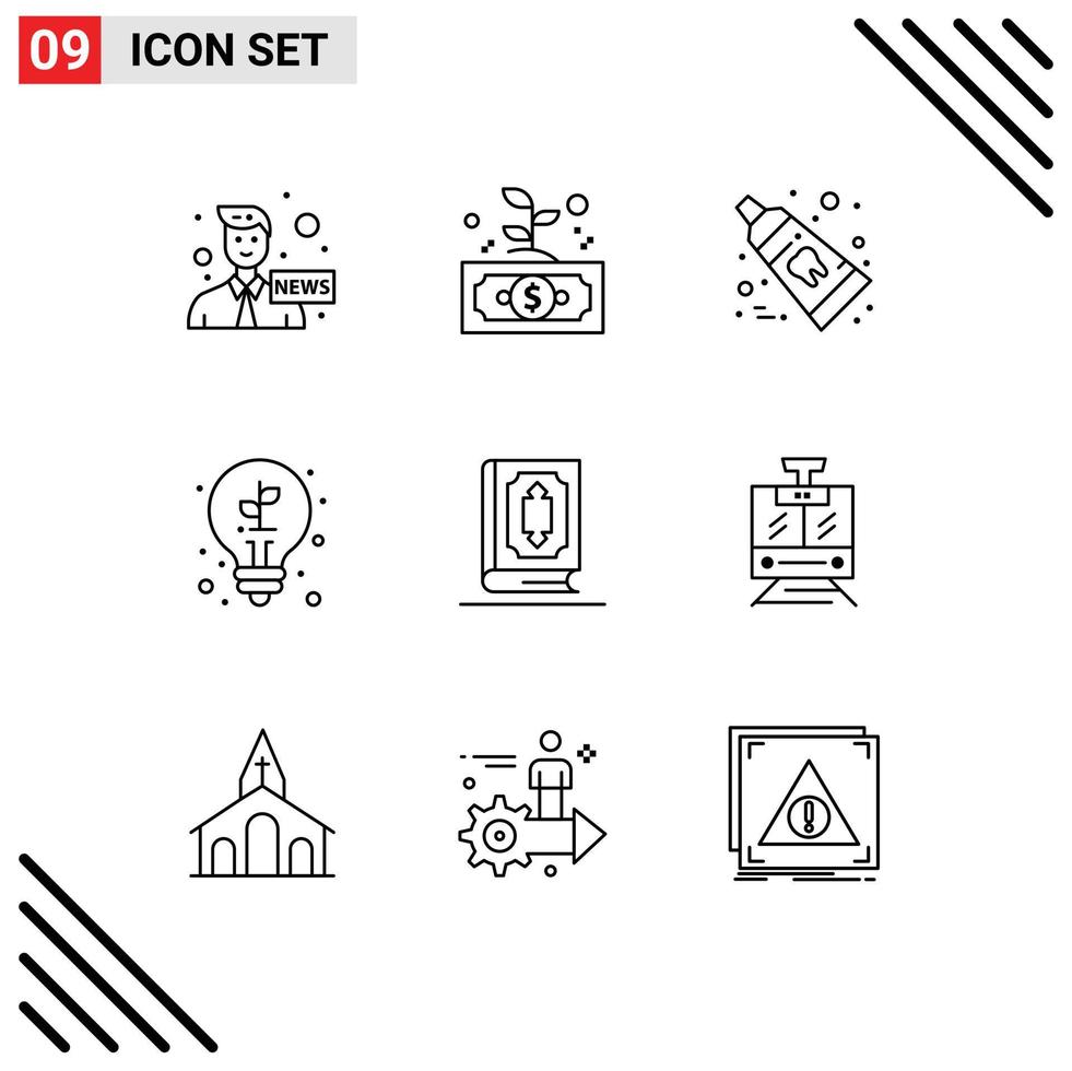 User Interface Pack of 9 Basic Outlines of quran light money leaves toothpaste Editable Vector Design Elements