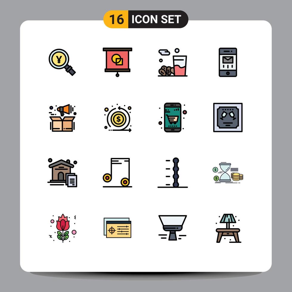 16 User Interface Flat Color Filled Line Pack of modern Signs and Symbols of management mail school interface kareem Editable Creative Vector Design Elements